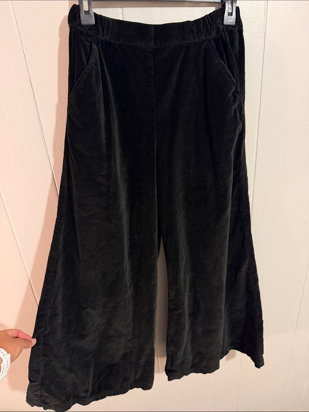 CP Shades Black Cotton Velvet Wide Leg Palazzo Pants Made in USA